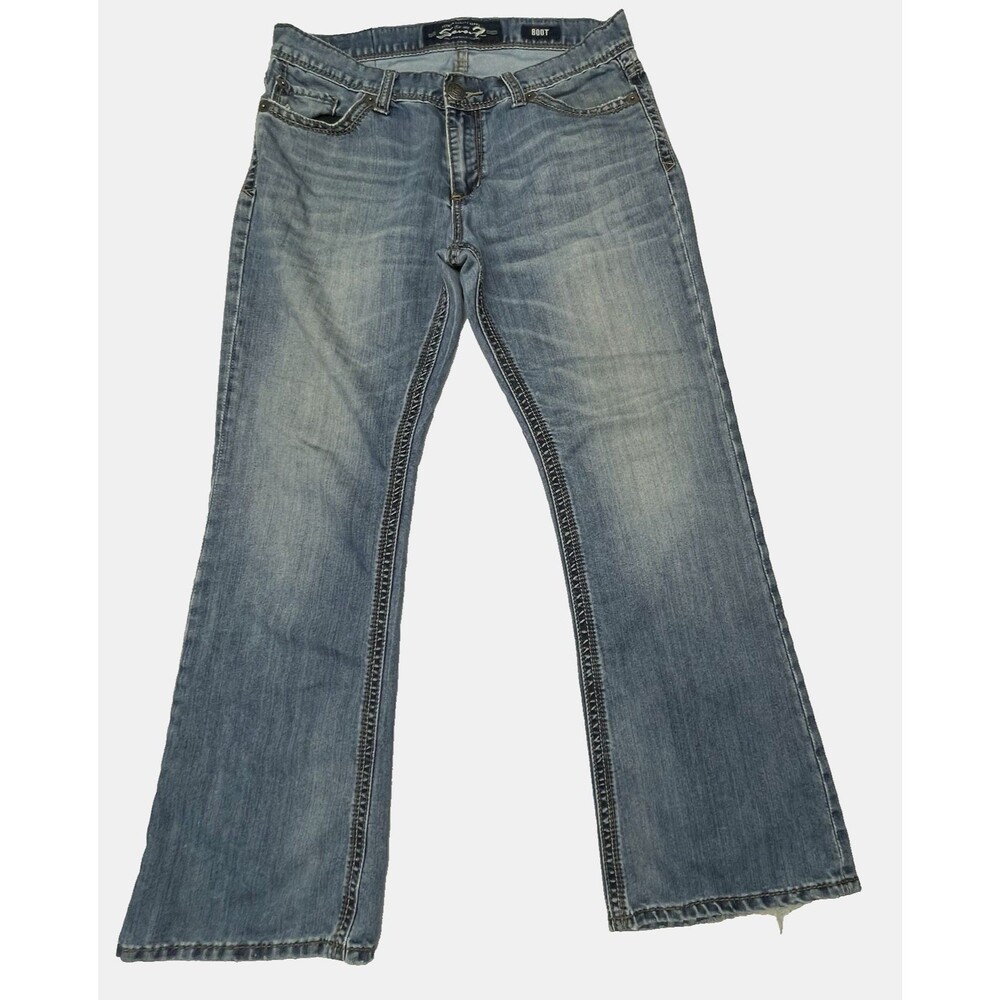 Seven 7 Men's Bootcut Jeans Medium Wash Raw Hem Stretch Denim 5-Pocket Size 34x3